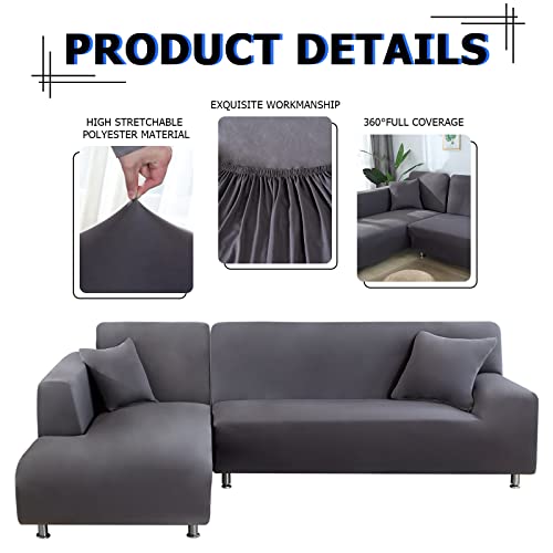 Lydevo Sofabezug Ecksofa L Form Sofa Überwürfe Stretch Sofabezug L Form Rechts oder Links mit Zwei Kissenbezügen Waschbar Universal-Couchbezug L Form Sofa Cover L Shape(3 Sitzer+3 Sitzer,Grau)
