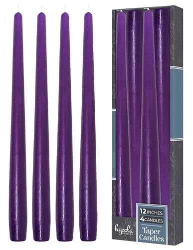 Hyoola Tall Taper Candles - 12 Inch Purple Unscented Dripless Taper Candles - 10 Hour Burn Time - 4 Pack