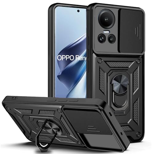 Image of AESTMO Oppo Reno 10 /10 Pro 5G Back Cover | Ring Holder & Sliding Camera Shield Cover | 360 Degree Protection Back Case Cover for Oppo Reno 10 /10 Pro 5G (Black)
