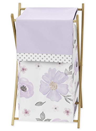 Sweet Jojo Designs Lavender Purple, Pink, Grey and White Baby Kid Clothes Laundry Hamper for Watercolor Floral Collection - Rose Flower