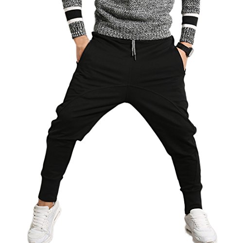 INVACHI Slim Fit Mens Cotton Jogging Pants Low Crotch Drawstring Baggy Sweatpants Hip Hop Trousers