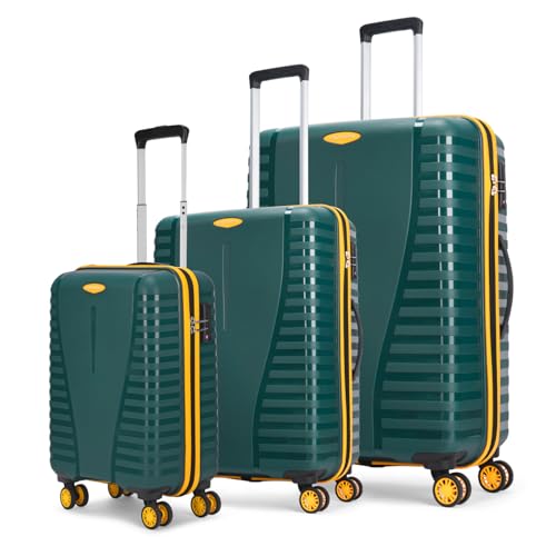 Image of Aristocrat 3 Pc Airpro Plus Set Cabin 55Cm(Small) Check-in 66Cm(Medium) Check-in 76Cm(Large) 8 Wheel Spinners Trolley Bags for Travel Hard Case Luggage with TSA Lock & Anti-Theft Zipper(Green)