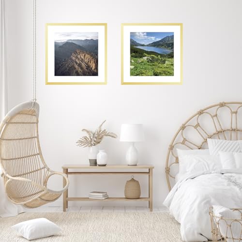 Image of JCJMY 22x22 Picture Frame Gold with 18x18 Mat, Display Photo 18x18 with Mat or 22 x 22 Without Mat, Wall Hanging Large 22x22 Poster Frame with Shatter Resistant Plexiglass,Gold