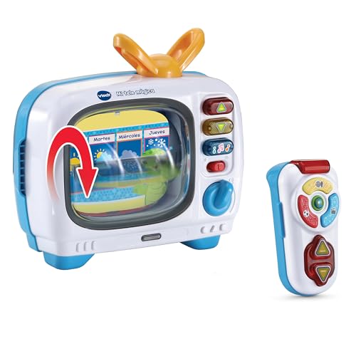 VTech Baby Mi Tele Mágica Juegos y Canales, Televisión Interactiva Bilingüe, Juguete Niños 1 Año, Ruleta y Mando Luminoso, Enseña Conceptos y Vocabulario, Versión ESP