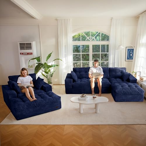 Image of MAXYOYO Sectional Sofa Couch and Chaise Lounge, L Shaped Modern Cloud Couch with Ottoman, Comfy Sofa with Layered Cushion, Tufted Upholstered Sleeper Chair for Living Room, No Assembly Required