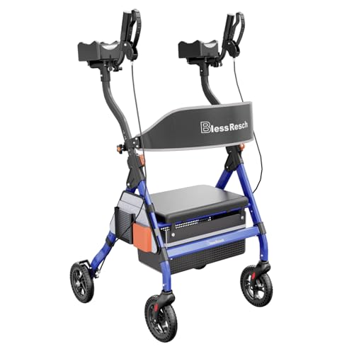 Image of BlessReach Heavy Duty Upright Rollator Walker for Seniors with Seat, Blue