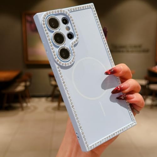 Coque Magnétique Bleue S25 Luxe à Paillettes avec Finition Premium