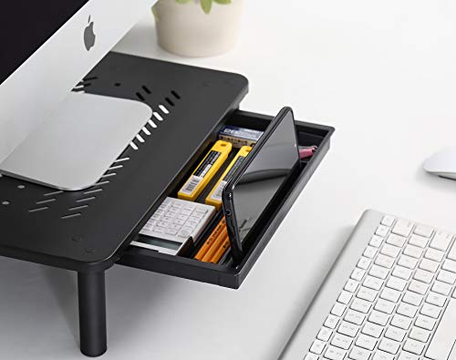 Fitueyes Monitor Stand With Drawer - Adjustable Computer Monitor Riser, Metal Desktop Stand For Pc Cellphone Cable Management, Printer Display With Vented, Office Organization, Black, 2Pack #TOP1