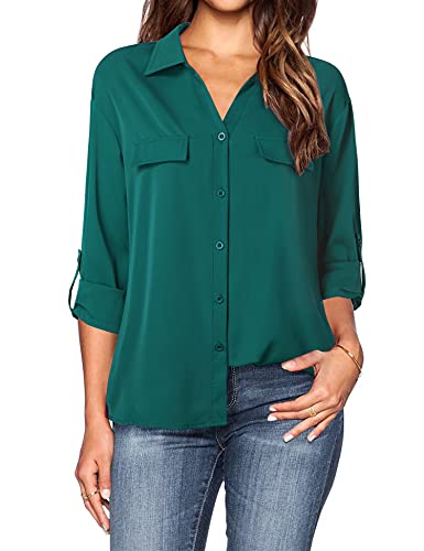Lotusmile Blouses For Women Business Casual Women's Classic Blouses & Button-Down Shirts For Work 3/4 Sleeve Shirts For Women Dressy Casual Summer Loose Fit Comfy Elegant Chiffon Tops For Work L #TOP8