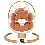 Baby Swings for Infants | Electric Portable Baby Swing with Bluetooth, 5 Swing Speed, 3 Timer Settings, 10 Melodies, 5-Point Harness & Remote Control | Indoor & Outdoor Newborn Swing (Brown)
