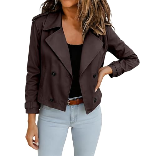 Generisch 2026 Chaqueta corta con caída ligera de transición para prendas exteriores casuales Ropa de diario de moda, café, XS