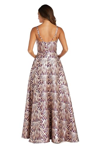 Image of NIGHTWAY Women's Long Metallic Brocade Evening Gown W /Double Straps & Pockets