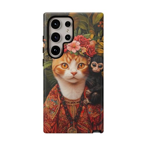 Coque Samsung S24 Ultra chat roux et singe rigide mate