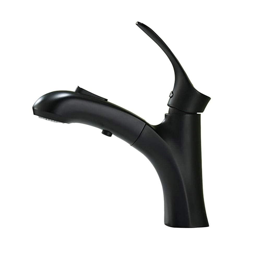 Robinet de lavabo noir à trou unique avec douchette extractible pour salle de bain LWX