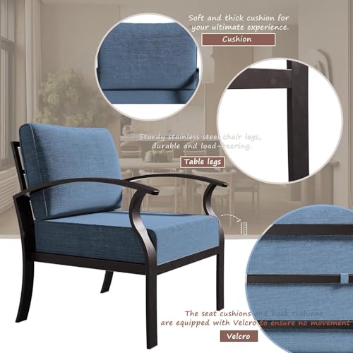 Image of Aluminum Patio Furniture Set with Fire Pit Table, 7 Seats Outdoor Patio Conversation Sets with Swivel Chair Modern Metal Sectional Sofa with Upgrade Cushions for Patio, Backyard - Blue