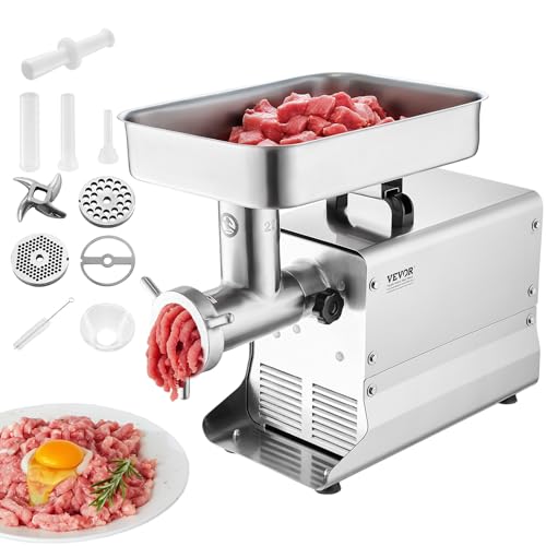 VEVOR - Molinillo de carne, 12 libras/capacidad mínima - Molinillo eléctrico de carne con hoja, placa de molienda, máquina de salchichas, picadora de carne comercial de acero inoxidable para cocina,