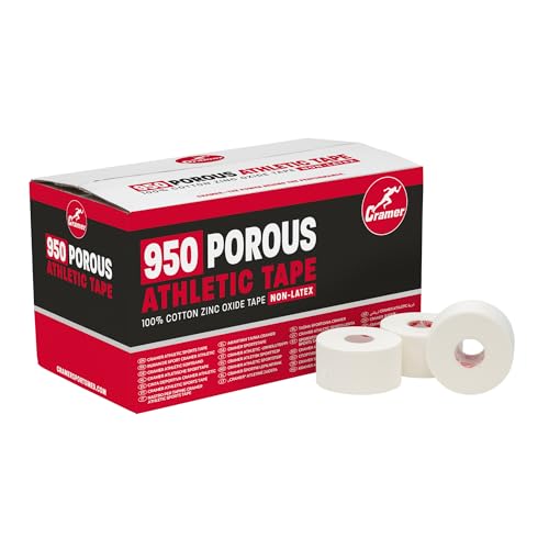 Image of Cramer 950 Premium White Porous Athletic Tape, 1.5 inch x 15 Yards, Strong Adhesive Sports Tape, Easy Tear, Breathable Cotton, Latex-Free, Bulk Case of 32 Rolls for Ankle, Wrist & Injury Taping