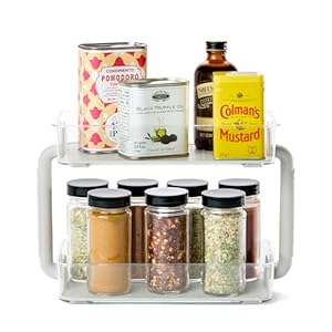 madesmart 2-Tier Plastic Multipurpose Kitchen Spice Organizer, Condiment Storage Spice Shelf for Cabinet Organization, Gray
