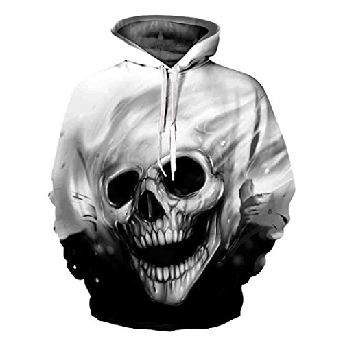 Lenfesh - Pull imprimé 3D Skull - Sweat-Shirt à Capuche à Manches Longues Unisexe - Homme&Femme (XXXXL, Noir)
