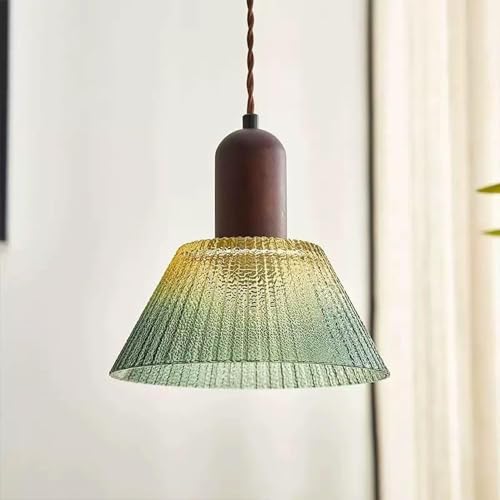 Pendant Light,Gradual Glass Wood Hanging Ceiling Lamp with Hammered Shade, Scandinavian Suspension Lamps Wooden Lighting for Kitchen Island Dining Room [2]