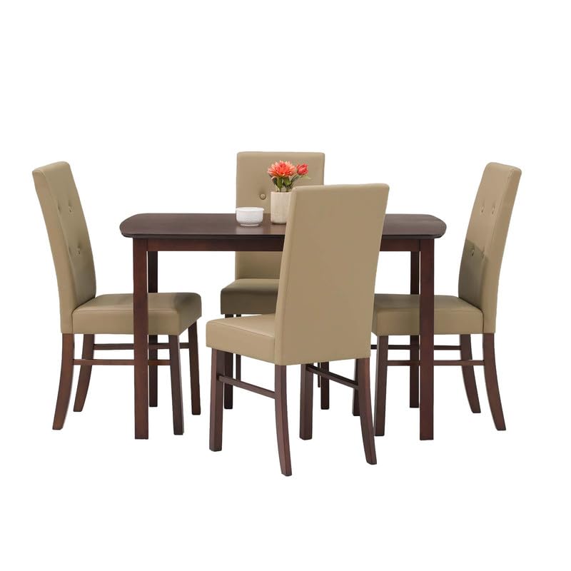 Image of Royaloak Elite Wooden Dining Table 4 Seater Set, Solid Wood Legs, Wooden Veneer Table Top, Leatherette Upholstered Chairs with Comfortable Back Support, Modern Contemporary Design