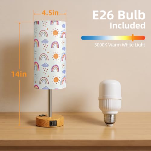 Image of Bedside Table Lamp, Dimmable Touch, AC Outlet, USB A+C (SunRainbow)