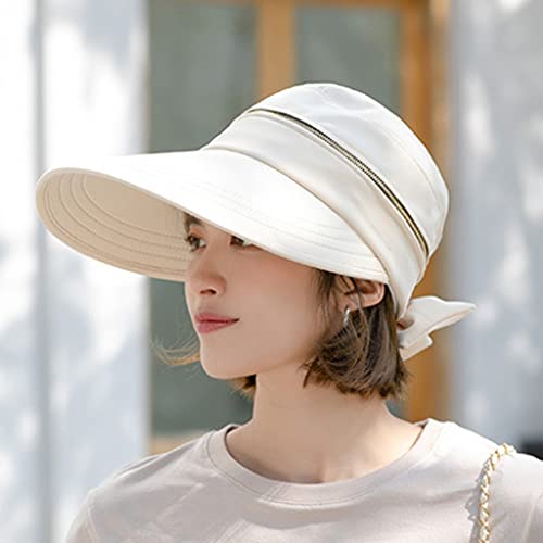 Chapeau de plage femme à large bord avec fermeture éclair pour protection solaire