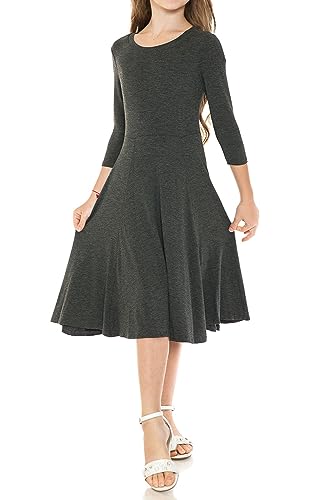 Pastel by Vivienne Honey Vanilla Girls' Princess Seam A-Line Dress with Full Skirt Small 5-6 Years Charcoal