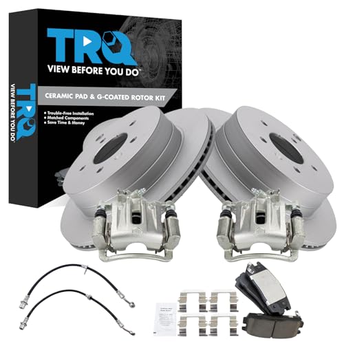 Image of TRQ Rear Brake Pad & Rotor Kit Ceramic Premium G-Coated Compatible with 2007-2009 Chevrolet Equinox Pontiac Torrent