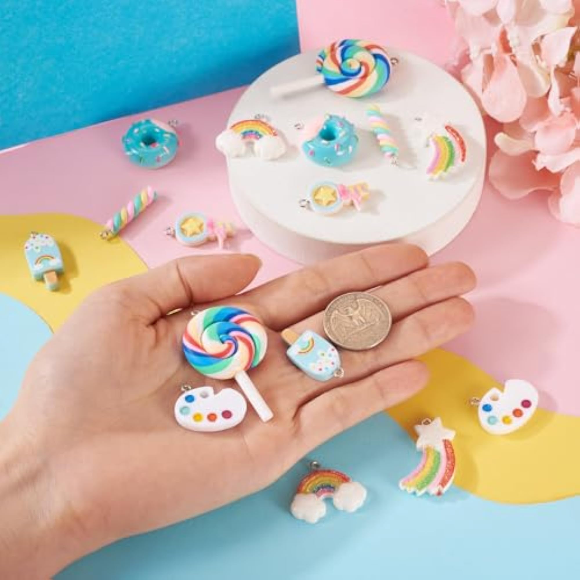 Colorful Animal Food Fruit Pattern Resin Pendants for DIY Craft
