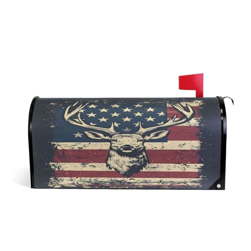 ALAZA Deer and American Flag Magnetic Mailbox Cover MailWraps Garden Yard Home Decor for Outside Standard Size18 x 20.8