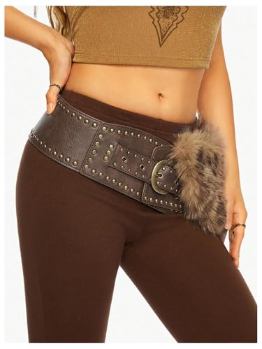 MakeMeChic Women's Leopard Faux Fur Belts Wide Waist Leather Boho Y2k Vintage Cowboy Chic Western Belt2