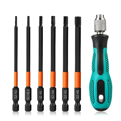 K Kwokker 6PCS 100mm Allen Key Screwdriver Set, S2 Steel Hex Bits Set H2,H2.5,H3,H4,H5,H6 Magnetic Allen Wrench Drill Bit Set