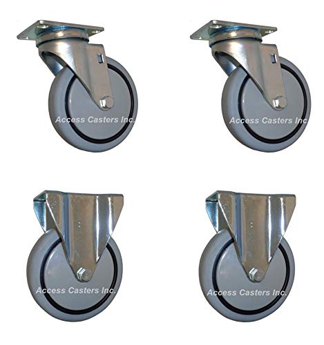 5 Inch Caster Wheel, Set of 4, TPR Wheels, 2 Rigids 2 Swivels