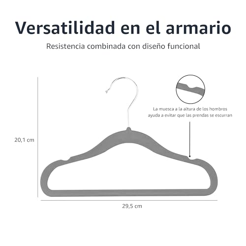 Miniatura 4 de Amazon Basics Perchas de terciopelo antideslizante para niños y bebés, 29,46 cm, paquete de 50, Gris