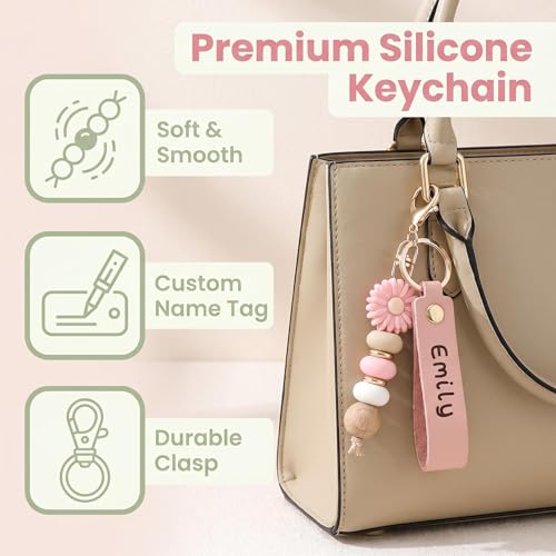 DONI Personalized Daisy Beaded Keychain Custom Engraved Leather Flower Key Ring Pendant Fashion Car Key Bag Decor Cute Jewelry Gift for Women Teacher Birthday Valentine Wedding Anniversary - Image 4