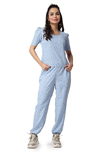 Image of POPWINGS Casual Printed Top and Joggers Co-Ord Set for Women || Stylish Summer Co-Ords Set for Women || Round-Neck Top and Joggers Combo Set for Women