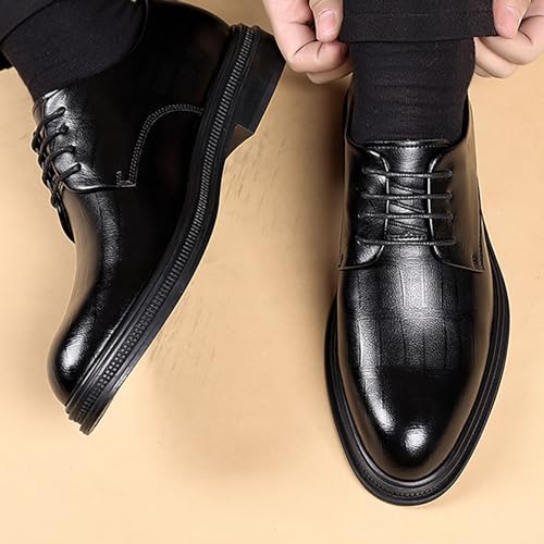 Men's Leather Shoes Lace Up Embossed Polished Toe， Vegan Leather Low Top Non-Slip Rubber Sole Non-Slip Block Heel Classic Shoes4