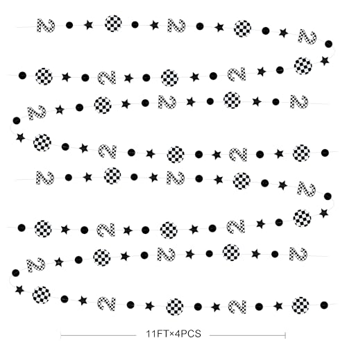 Image of Two Fast Birthday Party Decorations Black & White Checkered 2nd Polka Dot Star Hanging Garland Banner for Checkered 2 Year Old Race Car 2 Fast 2 Curious Dirt Bike Birthday Decorations Supplies