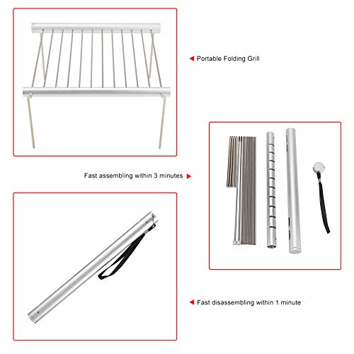 EBTOOLS Portable Barbecue Grille, Camping Barbecue Grille Pliable Compact Léger Grille de Barbecue Support de BBQ Détachable Mini Barbecue Gril en Acier Inoxydable pour Camping Randonnée Pique-Nique