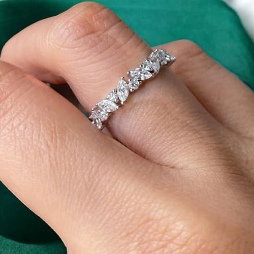 Marquise Cut Moissanite Eternity Wedding Band for Women – Full Eternity Ring with 0.3 TCW Marquise & Round-Cut Stones in 925 Sterling Silver, Elegant Stacking Design3