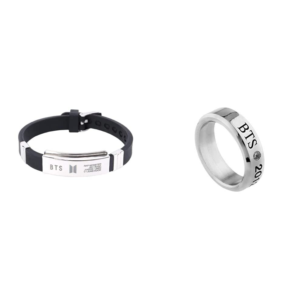 Yellow Chimes BTS K-POP Band Stainless Steel Silicon Wristband Bangtan Boys Unisex Bracelet Bracelet for Boys and Girls and Kpop BTS Bangtan Boys Members Copper Ring for Men (Silver) (B08WD6MPM7) Amazon Price History, Amazon Price Tracker