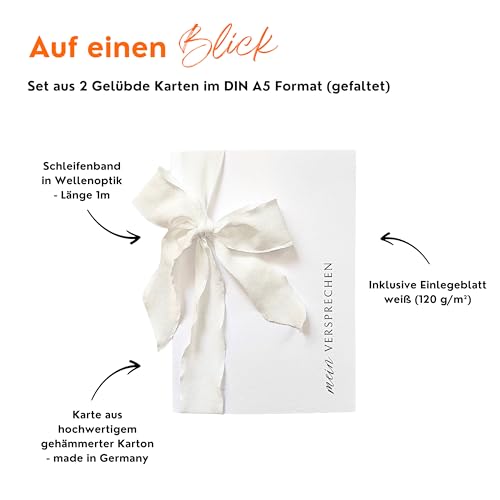 Stella & Soul Gelübde Karten | 2er Set für Eheversprechen, aufklappbare Karte A5 mit Schleife & Einlegepapier für Hochzeit, Braut, Bräutigam