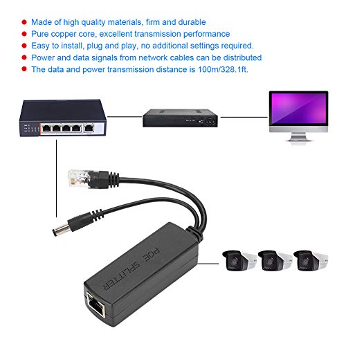 KANASI PoE Splitter 48V a 12V, módulo adaptador de alimentación DC con protección contra rayos para cámaras IP de seguridad miniatura 2