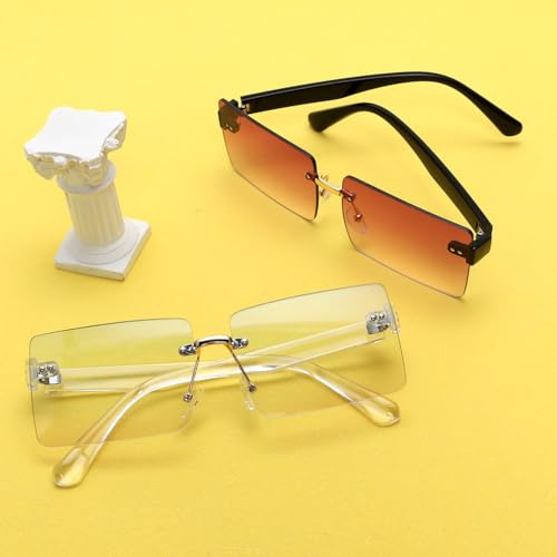 Lunettes de soleil à rivets carrés et verres dégradés sans monture chic