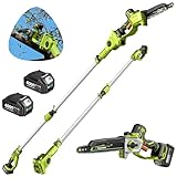 10 Inch Electric Pole Saws for Tree Trimming, 1000W Brushless Pole Saw and Mini Chainsaw 2 in 1, 2 * 4000mAh Battery, Lightweight Tree Saw with Extension Pole, 16Ft Max Reach, Gift for Men Women