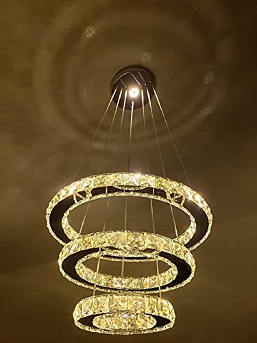 Image of Modern Crystal Chandelier Ring Hotel Dining Room Living Room Chandelier Led Light Fixtures Hanging Ring Foyer Bedroom Pendant Lights(10.5''&14.5&18.5'' Inch Dia,Warm White)