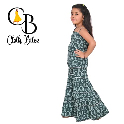 Image of Printed Cotton Sharara Set for Kids, Traditional Dresses Set for Baby, Ethnic Outfits for Girls, Sleeveless Kurti Set
