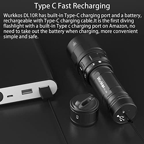 Wurkkos DL10R Dive Light - 4500 Lumen Super Bright Underwater Flashlight with Magnetic Rotary Switch 100m Diving Depth Scuba Dive Light,IPX-8 Waterproof,100000 Hours Lifespan Charger for Under Water