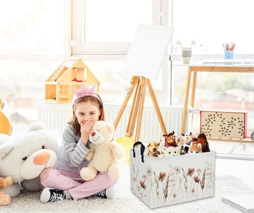 Image of Rectangular Kids Baskets Flower Basket Kids Storage Bins Girls Basket Cute Storage Bin Organizer Box Room Decor for Home(Ink wash flower)